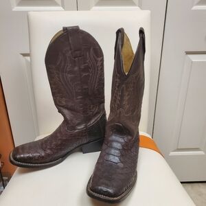 Men Brown Leather Cowboy Boots